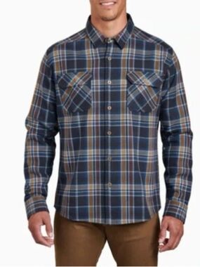 KUHL Disorder Button-Up Flannel Shirt Blue Large Heavyweight Outdoors Hiking
